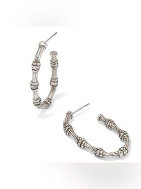 Kendra Scott NWT Maura Bamboo Hoop Earrings Vintage Silver white Crystals.